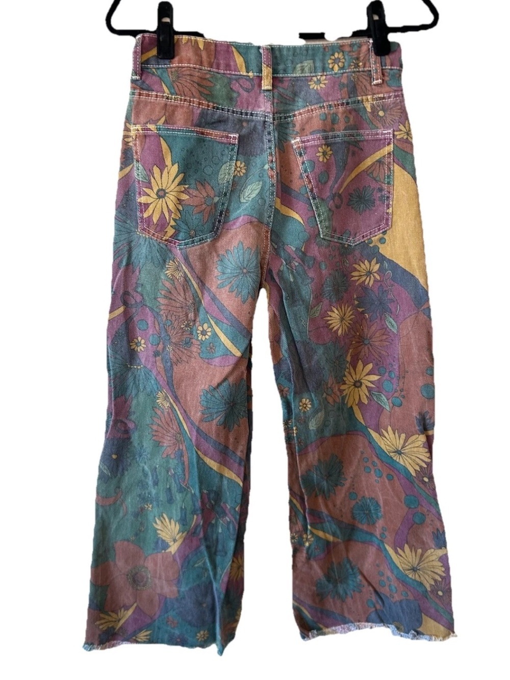 Vintage Psychedelic Floral Wide Leg Jeans Multi Colored Hippie Boho Festival S/M - Picture 6 of 15